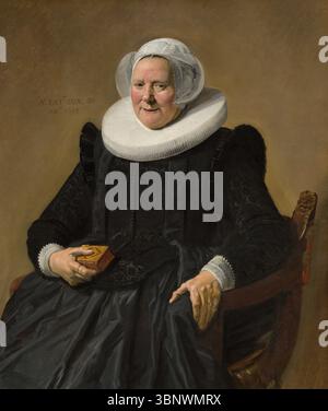 Portrait d'une femme âgée de soixante ans, peint en 1633 par Frans Hals, met en valeur le caractère confiant et pieux d'une femme non identifiée de la République hollandaise, vêtue de tissus luxueux avec un livre de prières à la main. Banque D'Images