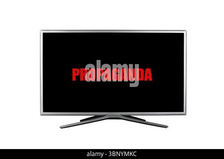 L'inscription propagande en rouge sur un écran de télévision noir isolé sur un fond blanc Banque D'Images