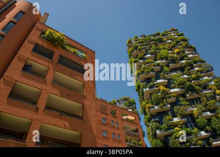 Milan Italie 28 juin 2025 : le Bosco verticale est un complexe de deux bâtiments résidentiels, avec la présence de plus de deux mille espèces d'arbres, inc Banque D'Images