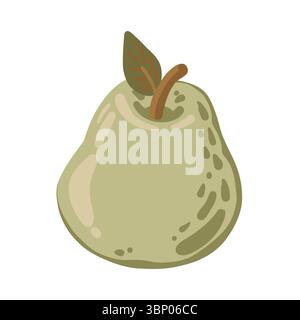 Poire verte simple avec feuille dans le style de bande dessinée. Illustration vectorielle dessinée à la main montre des fruits juteux avec une forme naturelle et un look frais. Idéal pour la santé Illustration de Vecteur
