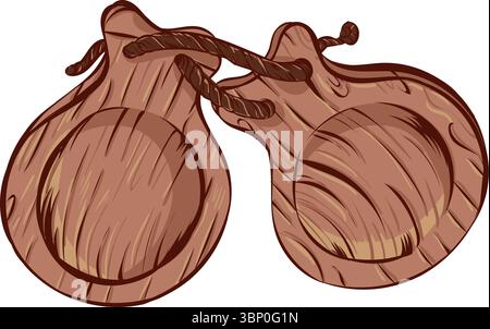 Castanets flamenco. Illustration dessinée à la main, isolée sur fond blanc. Illustration de Vecteur