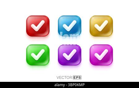 Définir le bouton de couleur OK, icône de bouton approuver. Vecteur Illustration de Vecteur