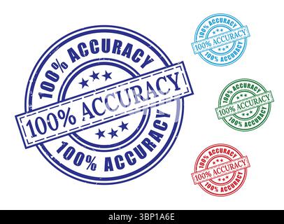 100% précision garantie Bleu Rouge Vert sarcelle certifié Precision Stamp Graphics Illustration de Vecteur