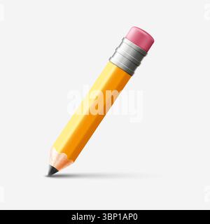 Crayon volumétrique en bois jaune 3D avec gomme. Illustration de Vecteur