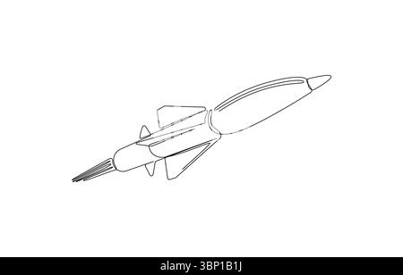 Dessin en trait continu d'une fusée en vol, dessin en trait d'un missile, dessin en trait d'un missile ou d'une fusée, dessin en trait simple d'un lancement de missile Illustration de Vecteur