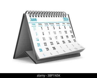 année 2026. Calendrier pour juin. Illustration 3D isolée Banque D'Images