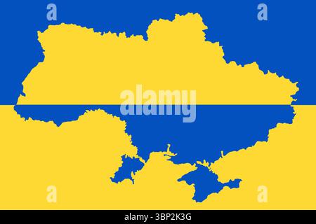 Silhouette de l'Ukraine carte du pays. Drapeau ukrainien patriotique abstrait. Fond bleu et jaune. Le territoire ukrainien est frontalier avec la Crimée. Drapeau de l'Ukraine Illustration de Vecteur