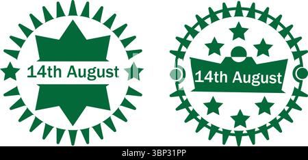 14 août Starburst badges avec couleurs pakistanaises pour la conception vectorielle de la Journée nationale Illustration de Vecteur