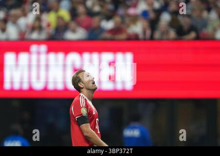 Atlanta, États-Unis. 5 juillet 2025. Harry Kane du FC Bayern Munich réagit lors du match quart de finale entre le Paris Saint-Germain (FRA) et le FC Bayern Munich (GER) lors de la Coupe du monde des clubs FIFA 2025 au Mercedes-Benz Stadium, Atlanta, Géorgie, États-Unis, le 5 juillet, 2025. crédit : Huang Zongzhi/Xinhua/Alamy Live News Banque D'Images