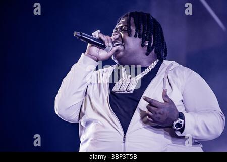 Roskilde, Danemark. 05th, Juli 2025. Le rappeur américain BigXthaPlug donne un concert live lors du festival de musique danois Roskilde Festival 2025 à Roskilde. Banque D'Images