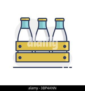 Boîte en bois à lait. Icône vectorielle de caisse de bouteilles de lait. Enseigne de produits laitiers. Symbole graphique pour la conception de sites Web et d'applications de cuisine, logo, application, interface utilisateur Illustration de Vecteur