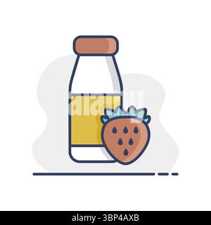 Bouteille de yaourt buvable avec icône vecteur fraise saveur. Enseigne de produits laitiers. Symbole graphique pour la conception de sites Web et d'applications de cuisine, logo, application, interface utilisateur Illustration de Vecteur