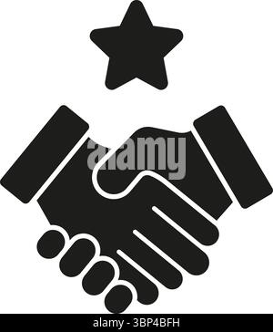 Poignée de main avec l'icône Star Solid. Symbole silhouette d'accord de partenariat, de confiance et d'entreprise. Coopération professionnelle et conclusion d'accords. Isolé Illustration de Vecteur