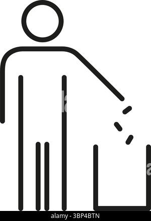 Icône personne jetant la corbeille dans la file d'attente. Symbole de mise au rebut des déchets et de responsabilité environnementale. Affiche de propreté et de recyclage. Modifiable Illustration de Vecteur
