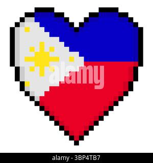 Drapeau des Philippines avec la forme de coeur dans le style pixel art. Illustration de Vecteur