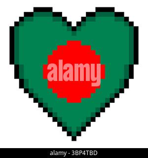 Drapeau du Bangladesh avec la forme de coeur dans le style pixel art Illustration de Vecteur
