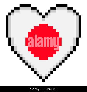 Drapeau japonais en forme de coeur dans le style pixel art Illustration de Vecteur