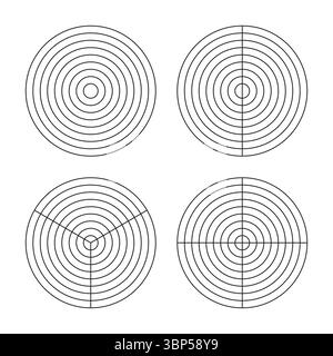 Modèle roue de vie. Outil de coaching simple pour visualiser tous les domaines de la vie. Grille polaire avec segments et cercles concentriques. Graphique polaire vierge Illustration de Vecteur