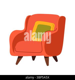 Ensemble d'illustrations vectorielles d'articles intérieurs. Mobilier plat de dessin animé avec fauteuil, lampe, table de chevet, plantes d'intérieur. Design tendance pour la maison int Illustration de Vecteur