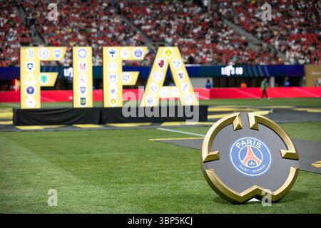 Atlanta, États-Unis. 05 juillet 2025. Les équipes participantes à la Coupe du monde des clubs de la FIFA sont présentes avant le match de quart de finale entre le Paris Saint-Germain et le FC Bayern Munich au Mercedes-Benz Stadium d'Atlanta, en Géorgie, le 5 juillet 2025. (Photo de Kindell Buchanan/Sipa USA) crédit : Sipa USA/Alamy Live News Banque D'Images