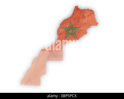 Maroc avec recouvrement de drapeau national découpé sur fond blanc. Éléments de cette image fournis par l'ESA. Banque D'Images