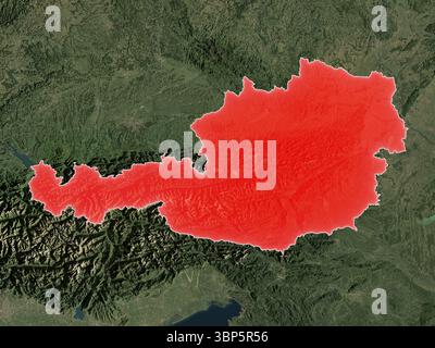Autriche surlignée en rouge sur une carte réaliste avec les frontières du pays. Éléments de cette image fournis par l'ESA. Banque D'Images