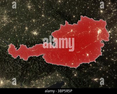 Autriche soulignée en rouge sur la Terre réaliste. Éléments de cette image fournis par l'ESA. Banque D'Images