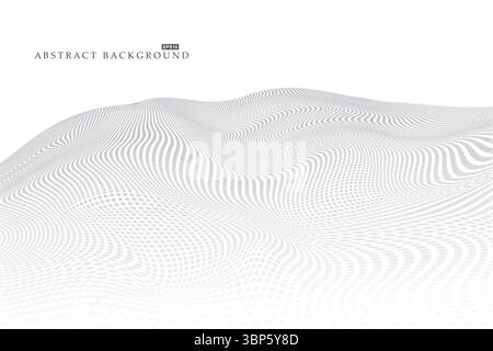 Fond vectoriel abstrait futuriste avec surface d'onde pointillée courbe. Conception de paysage numérique blanc et gris pour la technologie et l'innovation Illustration de Vecteur