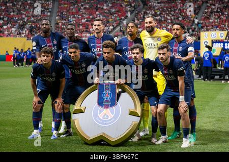 Atlanta, États-Unis. 05 juillet 2025. Le Paris Saint-Germain débutant XI s'alignera avant le quart de finale de la Coupe du monde des clubs de la FIFA contre le FC Bayern Munich au Mercedes-Benz Stadium d'Atlanta, en Géorgie, le 5 juillet 2025. (Photo de Kindell Buchanan/Sipa USA) crédit : Sipa USA/Alamy Live News Banque D'Images
