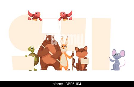 Animaux avec des bannières. bannières vides dans les mains d'animaux sauvages. modèle d'annonces vectorielles Illustration de Vecteur