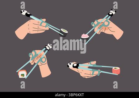 Collection de mains avec baguettes enfantines asiatiques illustration vectorielle illustration originale Illustration de Vecteur