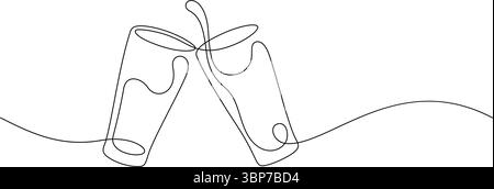 clinking verre célébrant happy hour une ligne dessinant en continu l'art minimaliste dessiné à la main décoratif Illustration de Vecteur