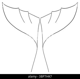 Contour minimaliste de queue de baleine dessinant une seule ligne continue design océanique en noir et blanc Illustration de Vecteur