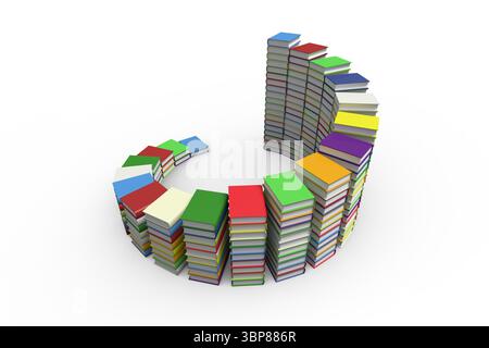 Des piles de livres à couverture rigide forment un motif en spirale dans une disposition de conception plate avec des couvertures multicolores Banque D'Images