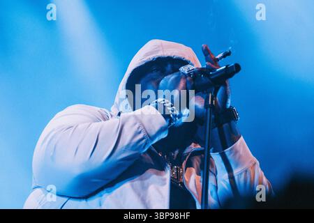 Roskilde, Danemark. 05th, Juli 2025. Le rappeur américain BigXthaPlug donne un concert live lors du festival de musique danois Roskilde Festival 2025 à Roskilde. Banque D'Images