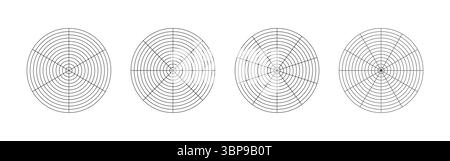 Modèle roue de vie. Ensemble d'outils de coaching pour visualiser tous les domaines de la vie. Grille polaire avec segments, cercles concentriques. Diagrammes circulaires de la vie Illustration de Vecteur