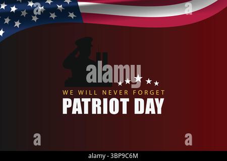 Fête du patriote 911 bannière du souvenir avec salutation du soldat et agitant le drapeau Illustration de Vecteur