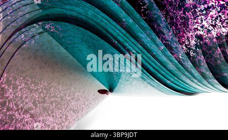 Vagues abstraites de sarcelle et rose avec des textures fluides et des éclaboussures vibrantes. Rendu 3D. Banque D'Images