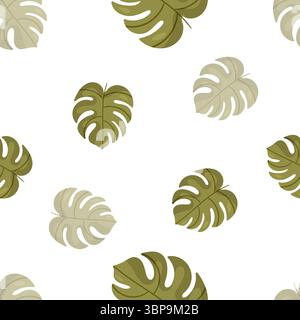 Motif sans couture avec feuilles de monstera vertes. Illustration botanique vectorielle sur fond blanc. Dessiné à la main. Motif naturel. Illustration de Vecteur