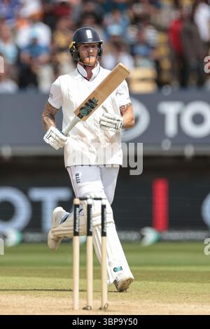 Birmingham, Royaume-Uni. 06 juillet 2025. Le capitaine de l'Angleterre Ben Stokes fait un tour lors du 2ème Rothesay test match jour 5 Angleterre - Inde à Edgbaston, Birmingham, Royaume-Uni, 6 juillet 2025 (photo par Mark Cosgrove/News images) à Birmingham, Royaume-Uni le 7/6/2025. (Photo de Mark Cosgrove/News images/SIPA USA) crédit : SIPA USA/Alamy Live News Banque D'Images