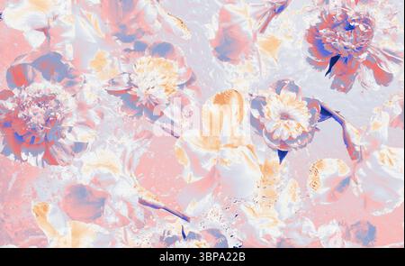 Élégante œuvre d'art numérique de fleurs en fleurs dans des tons rose pastel, bleu et pêche. Fond floral abstrait. Banque D'Images