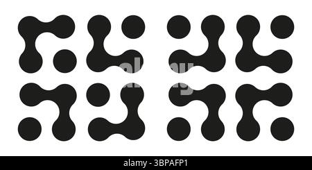 Signes de points connectés. Icônes Metaball. Répétition simple de cercles. Symboles abstraits d'intégration. Mouvement de point. Blobs connectés. Transition des Metaballs Illustration de Vecteur