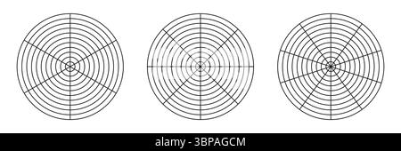 Modèle roue de vie. Outil de coaching simple pour visualiser tous les domaines de la vie. Diagramme circulaire de l'équilibre du style de vie. Grille polaire avec segments Illustration de Vecteur