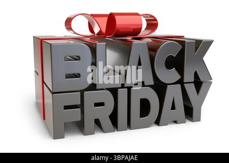 Texte Black Friday sous la forme d'un cadeau isolé sur fond blanc. illustration 3d. Banque D'Images