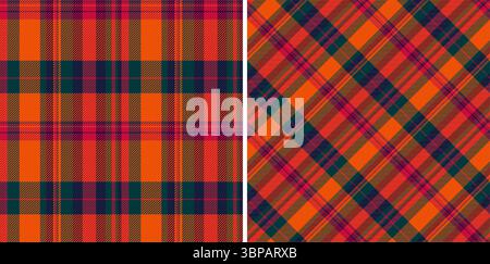 Motifs tartan vibrants dans des tons chauds orange, rouge et vert foncé. Design textile écossais classique, parfait pour les thèmes d'automne, les arrière-plans ou les tissus s. Illustration de Vecteur