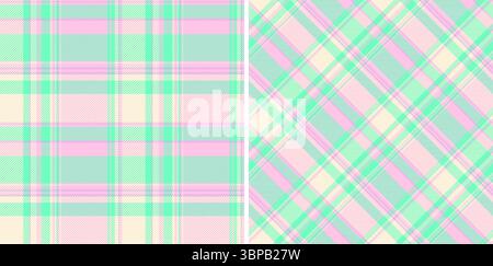 Ensemble de motifs écossais pastel. Deux motifs à carreaux en rose, vert et crème. Idéal pour les textiles, les arrière-plans ou les projets créatifs nécessitant un colo doux Illustration de Vecteur