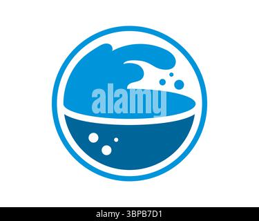 Logo moderne, éclatant et épuré avec une vague stylisée dans un cercle. Parfait pour les marques écologiques, les services liés à l'eau ou la conservation de l'océan Illustration de Vecteur