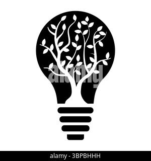 ECO innovation Tree Inside Light Bulb. Une forme d'ampoule classique est remplie d'un arbre prospère dont les branches et les feuilles s'étendent gracieusement vers le haut. Illustration de Vecteur