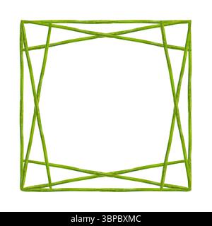 Cadre géométrique aquarelle carré de tiges de plantes vertes sur fond blanc. Modèle d'illustration botanique. Le cadre peint à la main est parfait pour le mariage Banque D'Images