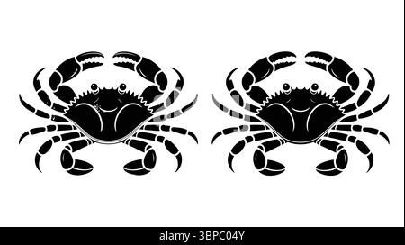 Deux silhouettes de crabe noir se faisant face sur un fond blanc dans une disposition symétrique clairement visible Illustration de Vecteur
